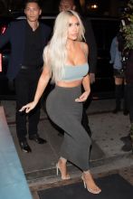 Kim Kardashian and Kanye West are seen arriving to Kendall Jenner's birthday dinner at Petite in West Hollywood, California.