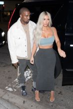 Kim Kardashian and Kanye West are seen arriving to Kendall Jenner's birthday dinner at Petite in West Hollywood, California.
