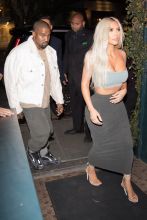 Kim Kardashian and Kanye West are seen arriving to Kendall Jenner's birthday dinner at Petite in West Hollywood, California.