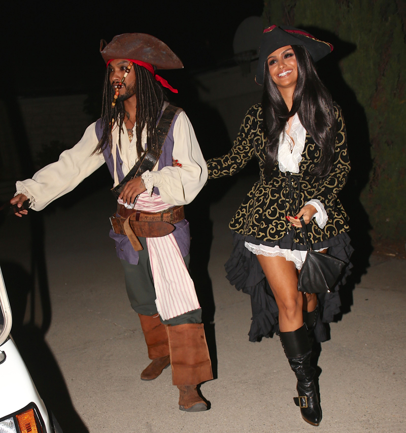 Miguel & girlfriend arrive to Chrissy & Johns Halloween party in LA.