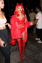 Singer-songwriter Tinashe is dressed as a devil for Halloween as she goes to the Delilah club to party on Halloween night in West Hollywood