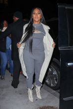 Ashanti pose in aAlexander Wang as leaving the AOL studios in New York City