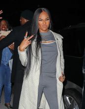 Ashanti pose in aAlexander Wang as leaving the AOL studios in New York City