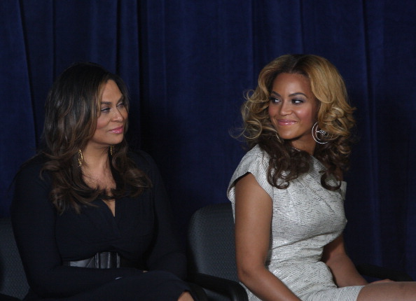 Tina Knowles and Beyonce attend the unveiling of the Beyonce Cosmetology Center on March 5, 2010 in New York City.
