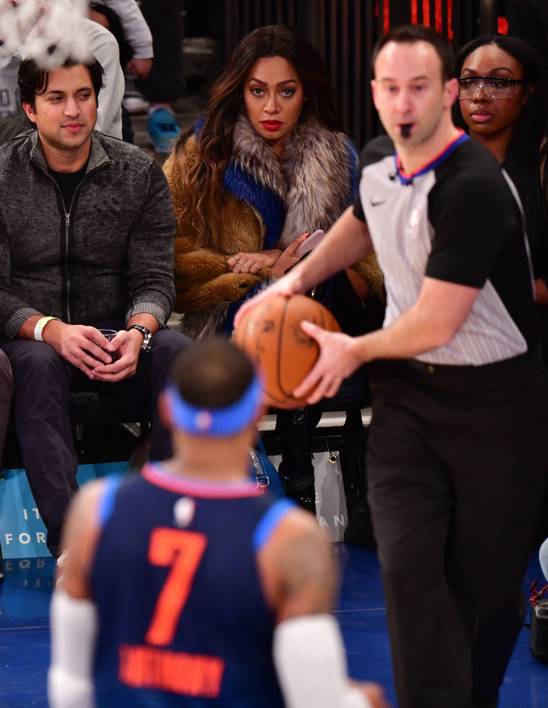 La La Anthony and Carmelo Anthony attend the Oklahoma City Thunder Vs New York Knicks game at Madison Square Garden on December 16, 2017 in New York City.