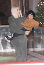 Kim Kardashian is seen ice skating with daughter North West and her son Saint West at the Ice Rink in Thousand Oaks at Larsa and Scottie Pippen daughters birthday with friends.