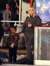 Kim Kardashian ice skating with North and son Saint at a Christmas party in Thousand Oaks,