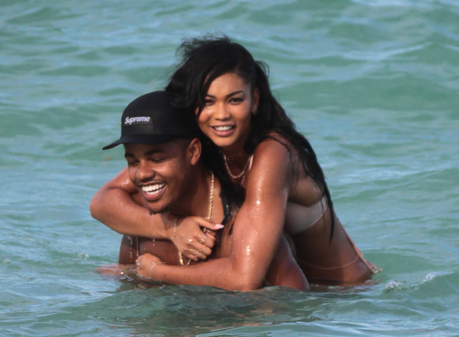 Super Model Chanel Iman and boyfriend NY Giants Star Sterling Shepard spotted on the beach in Miami, Florida.