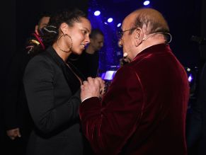 NEW YORK, NY - JANUARY 27: Recording artist Alicia Keys (L) and host Clive Davis attend the Clive Davis and Recording Academy Pre-GRAMMY Gala and GRAMMY Salute to Industry Icons Honoring Jay-Z on January 27, 2018 in New York City.
