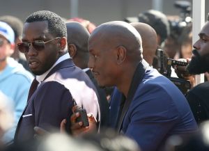 Sean Diddy Combs and Tyrese Gibson having fun at Mary J. Blige star ceremony in Los Angeles, California