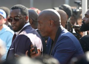 Sean Diddy Combs and Tyrese Gibson having fun at Mary J. Blige star ceremony in Los Angeles, California