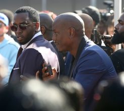 Sean Diddy Combs and Tyrese Gibson having fun at Mary J. Blige star ceremony in Los Angeles, California