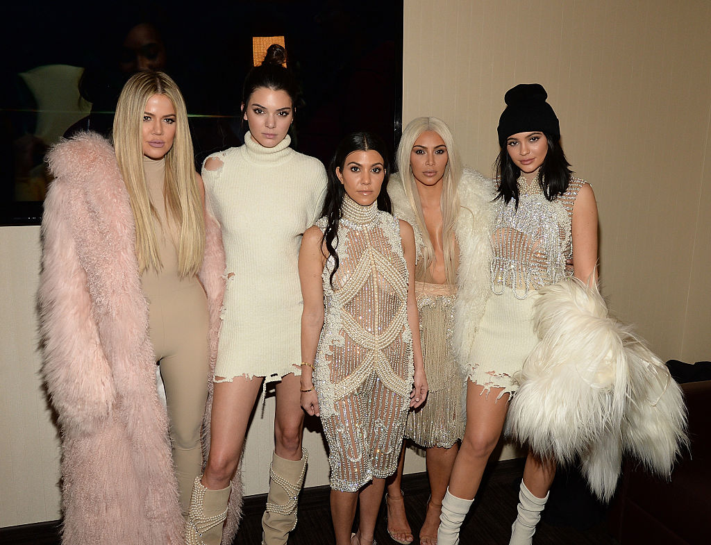 NEW YORK, NY - FEBRUARY 11:  Khloe Kardashian, Kendall Jenner, Kourtney Kardashian, Kim Kardashian West and Kylie Jenner attend Kanye West Yeezy Season 3 at Madison Square Garden on February 11, 2016 in New York City.  
