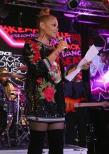 NEW YORK, UNITED STATES - JANUARY 25: Janet Jackson speaks onstage at the Essence 9th annual Black Women in Music at Highline Ballroom on January 25, 2018 in New York City.