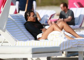 Angela Simmons shows off her post baby body at the beach today in Miami