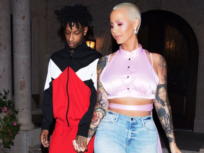 Amber Rose and 21 Savage are both seen leaving together prior to their Valentines Dinner in Los Angeles