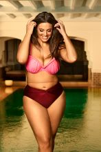 Ashley Graham shows off her curves as she models a new swimwear collection. The plus-size US model, 30, appears in a campaign for Swimsuits For All. Her mother Linda, 53, also features in the ad campaign for the brand. Editorial use only.