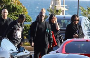 Kylie Jenner and Travis Scott dine with friends at Nobi in Malibu, CA. The new parents left the hotspot with a gang of security in toe as they made their way to their black LaFerrari super car. Recently a LaFerrari was auctioned off for 7.5 million dollars.