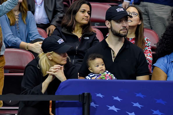 ASHEVILLE, NC - FEBRUARY 11: Serena Williams' husband Alexis Ohanian (C) holds baby Alexis Olympia during the first round of the 2018 Fed Cup at US Cellular Center on February 11, 2018 in Asheville, North Carolina.