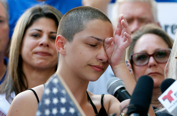 Marjory Stoneman Douglas High School student Emma Gonzalez speaks at a rally for gun control at the Broward County Federal Courthouse in Fort Lauderdale, Florida on February 17, 2018.  Seventeen perished and more than a dozen were wounded in the hail of bullets at Marjory Stoneman Douglas High School in Parkland,Florida the latest mass shooting to devastate a small US community and renew calls for gun control.