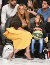 LOS ANGELES, CA - FEBRUARY 18: Beyonce and Blue Ivy Carter attend the NBA All-Star Game 2018 at Staples Center on February 18, 2018 in Los Angeles, California.