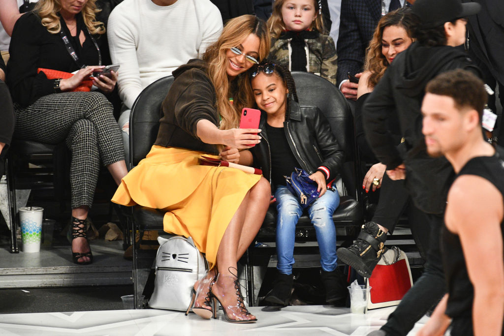 LOS ANGELES, CA - FEBRUARY 18: Beyonce and Blue Ivy Carter attend The 67th NBA All-Star Game: Team LeBron Vs. Team Stephen at Staples Center on February 18, 2018 in Los Angeles, California