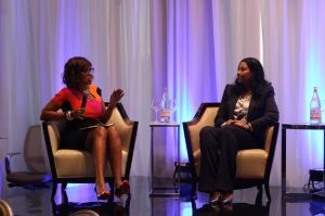 Gayle King and Cookie Johnson start off the panel discussion at the NBWA Women’s Empowerment Summit Luncheon on Saturday, February 17, 2018