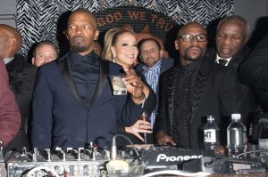 Floyd Mayweather is seen celebrating his birthday with Mariah Carey and Jamie Foxx inside The Reserve in Downtown Los Angeles.