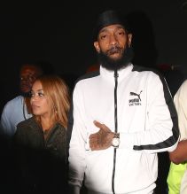 Rapper Nipsey Hussle and Lauren London. Arrive at the nice guy to celebrate nipsey new album.