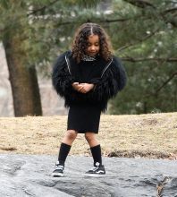 Kourtney Kardashian takes Penelope and North West to ice skating in Central Park, Little North West was seen taking a tumble on the ice several times and also scuffed her knee climbing rocks in Central Park