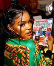 Teyana Taylor celebrates the grand opening of "Junie Bee Nails" with celeb friends in NYC