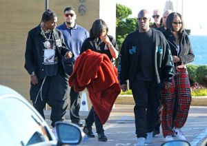 Kylie Jenner and Travis Scott dine with friends at Nobi in Malibu, CA. The new parents left the hotspot with a gang of security in toe as they made their way to their black LaFerrari super car. Recently a LaFerrari was auctioned off for 7.5 million dollars.