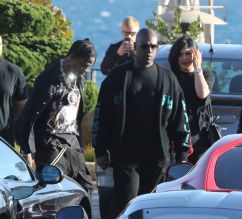 Kylie Jenner and Travis Scott dine with friends at Nobi in Malibu, CA. The new parents left the hotspot with a gang of security in toe as they made their way to their black LaFerrari super car. Recently a LaFerrari was auctioned off for 7.5 million dollars.