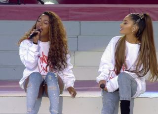 Ariana Grande and Victoria Monet perform during the 'One Love Manchester Concert'. Broadcast on BBC One HD