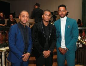 BEVERLY HILLS, CA - MARCH 01: (L-R) Terrence J, Cory Hardrict, and Jay Ellis onstage during the 2018 Essence Black Women In Hollywood Oscars Luncheon at Regent Beverly Wilshire Hotel on March 1, 2018 in Beverly Hills, California.