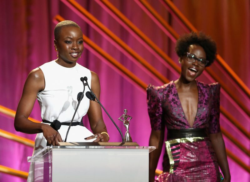 BEVERLY HILLS, CA - MARCH 01: Honoree Danai Gurira (L), and Presenter Lupita Nyong'o speak onstage during the 2018 Essence Black Women In Hollywood Oscars Luncheon at Regent Beverly Wilshire Hotel on March 1, 2018 in Beverly Hills, California.