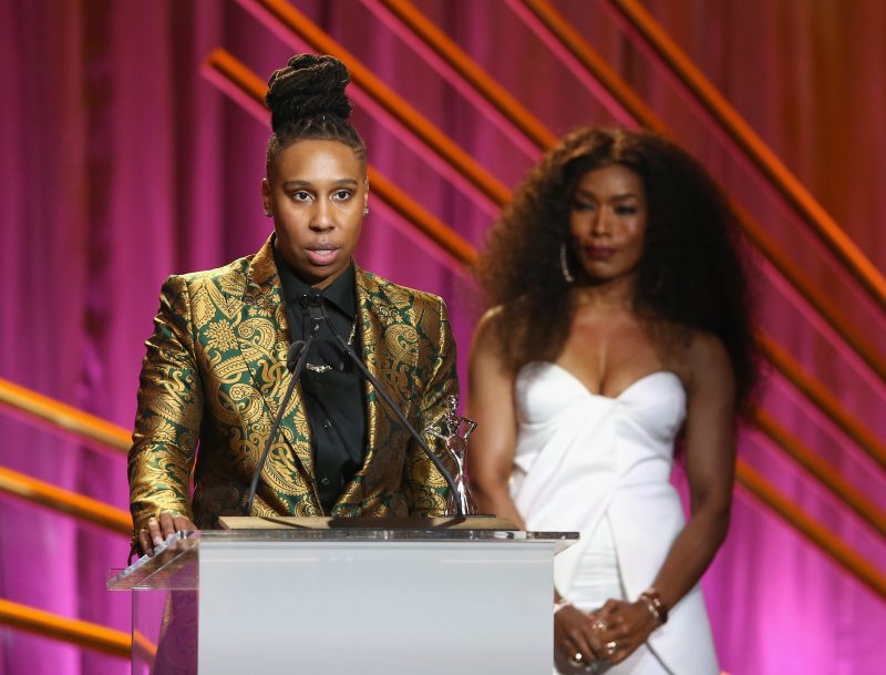 BEVERLY HILLS, CA - MARCH 01: Honoree Lena Waithe (L) and Presenter Angela Bassett speak onstage during the 2018 Essence Black Women In Hollywood Oscars Luncheon at Regent Beverly Wilshire Hotel on March 1, 2018 in Beverly Hills, California.