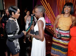 BEVERLY HILLS, CA - MARCH 01: (L-R)Janelle Monae, Danai Gurira, and Tiffany Haddish onstage during the 2018 Essence Black Women In Hollywood Oscars Luncheon at Regent Beverly Wilshire Hotel on March 1, 2018 in Beverly Hills, California.