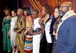 BEVERLY HILLS, CA - MARCH 01: (L-R) ESSENCE Editor-in-Chief, Vanessa K. De Luca, Honorees Tessa Thompson, Lena Waithe, Tiffany Haddish, Danai Gurira, Host Yvonne Orji, President, Essence Communications Inc., Michelle Ebanks and Founder and Chairperson, Essence Ventures, Richelieu Dennis onstage during the 2018 Essence Black Women In Hollywood Oscars Luncheon at Regent Beverly Wilshire Hotel on March 1, 2018 in Beverly Hills, California.