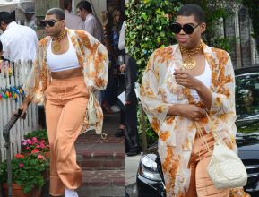 EJ Johnson the son of Basketball legend Magic Johnson looks very fashionable as he leaves lunch at the Ivy Restaurant in Beverly Hills, Ca