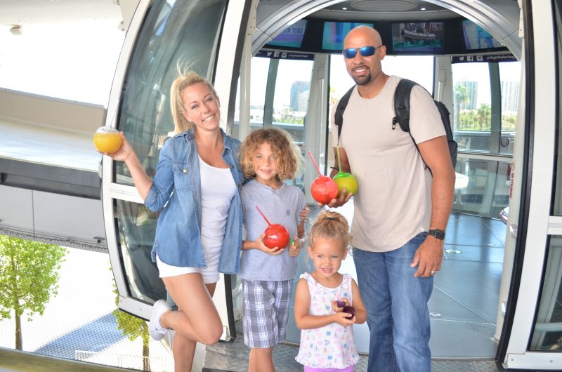 Kendra Wilkinson, husband Hank Baskett and children Little Hank and Alijah ride the High Roller Observation Wheel in Las Vegas.