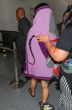 Cardi B seen at LAX Airport with her purple blanket in Los Angeles