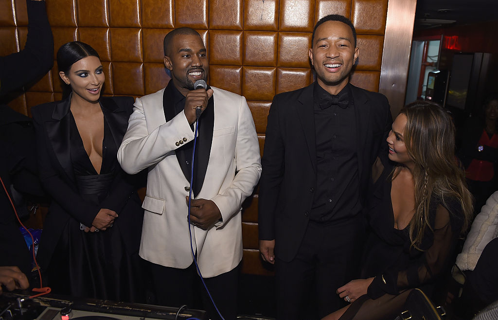 NEW YORK, NY - JANUARY 08: (EXCLUSIVE COVERAGE) Kim Kardashian, Kanye West, John Legend and Chrissy Teigen attend John Legend Celebrates His Birthday And The 10th Anniversary Of His Debut Album "Get Lifted" at CATCH NYC on January 8, 2015 in New York City.