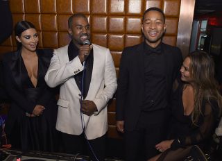 NEW YORK, NY - JANUARY 08: (EXCLUSIVE COVERAGE) Kim Kardashian, Kanye West, John Legend and Chrissy Teigen attend John Legend Celebrates His Birthday And The 10th Anniversary Of His Debut Album "Get Lifted" at CATCH NYC on January 8, 2015 in New York City.