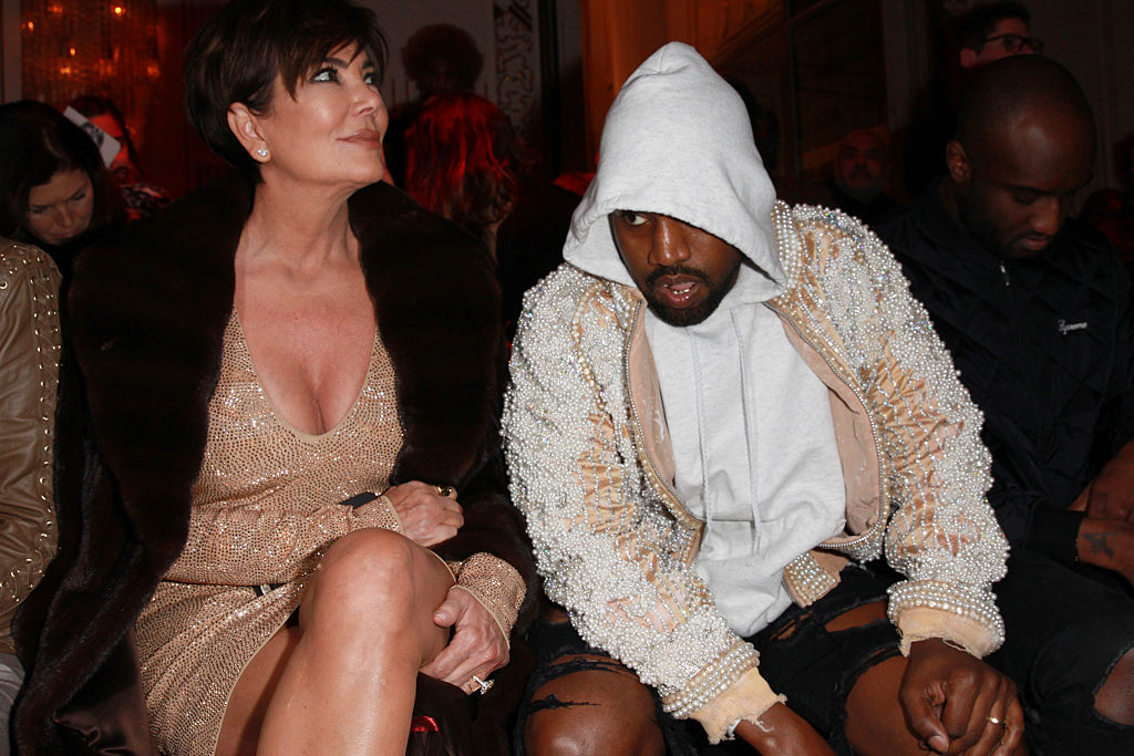 PARIS, FRANCE - MARCH 03:  Kris Jenner, Kanye West attend the Balmain show as part of the Paris Fashion Week Womenswear Fall/Winter 2016/2017 on March 3, 2016 in Paris, France.  