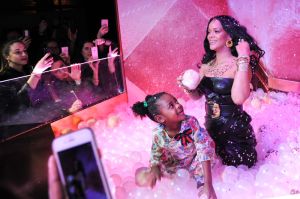 Rihanna and her niece Majesty attend Sephora loves Fenty Beauty by Rihanna launch event on April 5, 2018 in Milan, Italy.