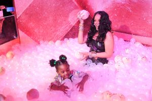 Rihanna and her niece Majesty attend Sephora loves Fenty Beauty by Rihanna launch event on April 5, 2018 in Milan, Italy.