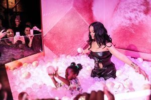 Rihanna and her niece Majesty attend Sephora loves Fenty Beauty by Rihanna launch event on April 5, 2018 in Milan, Italy.