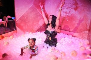 Rihanna and her niece Majesty attend Sephora loves Fenty Beauty by Rihanna launch event on April 5, 2018 in Milan, Italy.