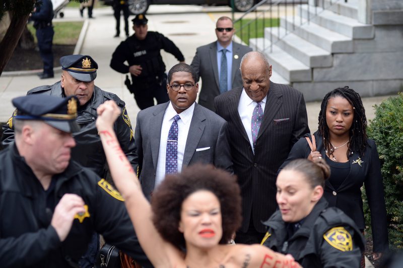 Nicolle Rochelle Bill Cosby is photographed arriving at Norristown Pensivanya court this morning facing sexual assault on woman where his trial begins today and some protesters getting arrested